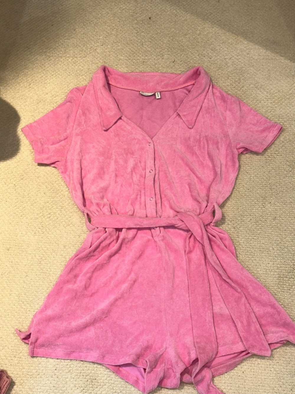 ASOS Pink Terry Cloth Short Sleeve Romper